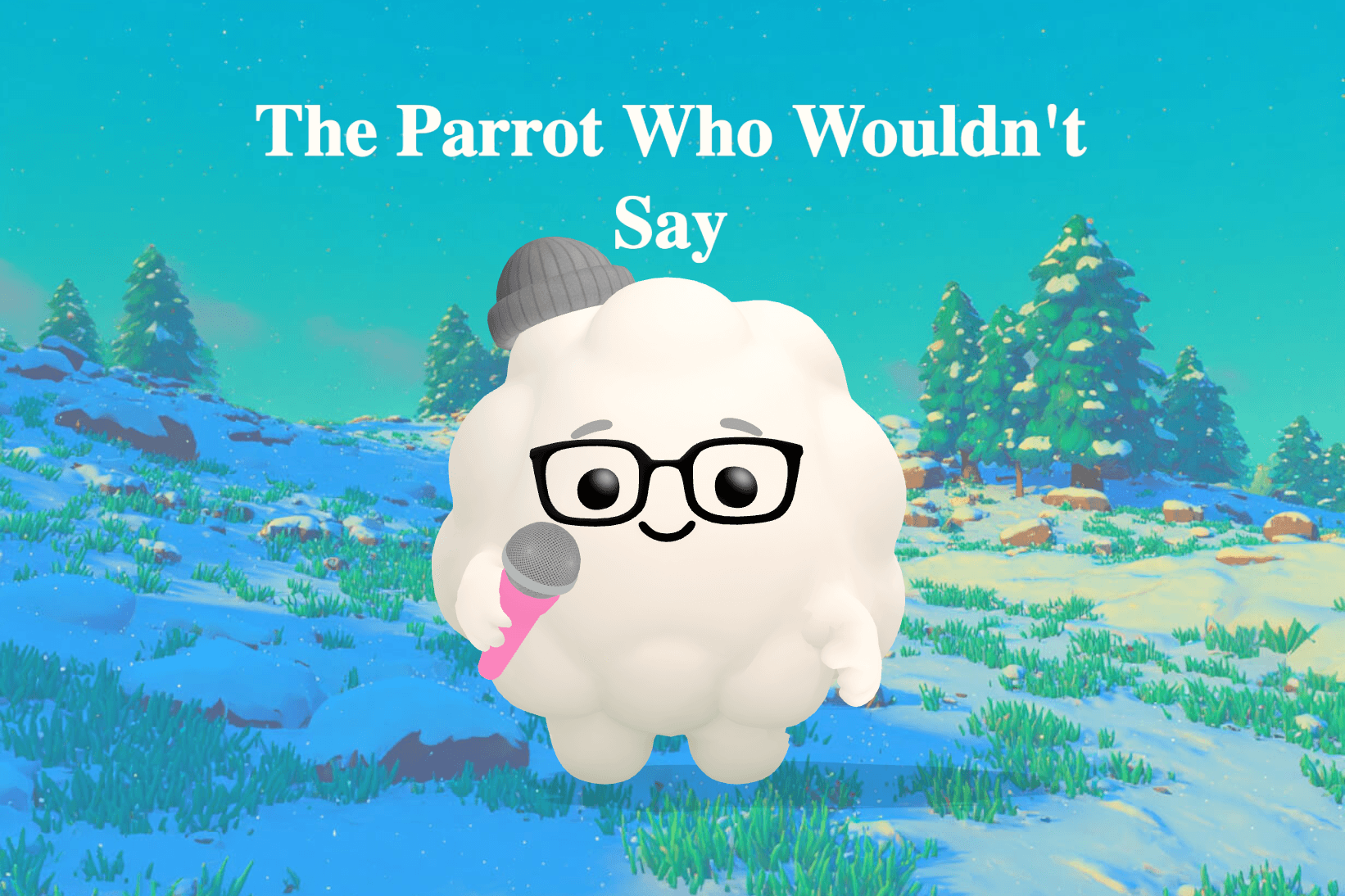 A green parrot with one yellow feather perched on a captain's shoulder aboard a ship surrounded by thick white fog.