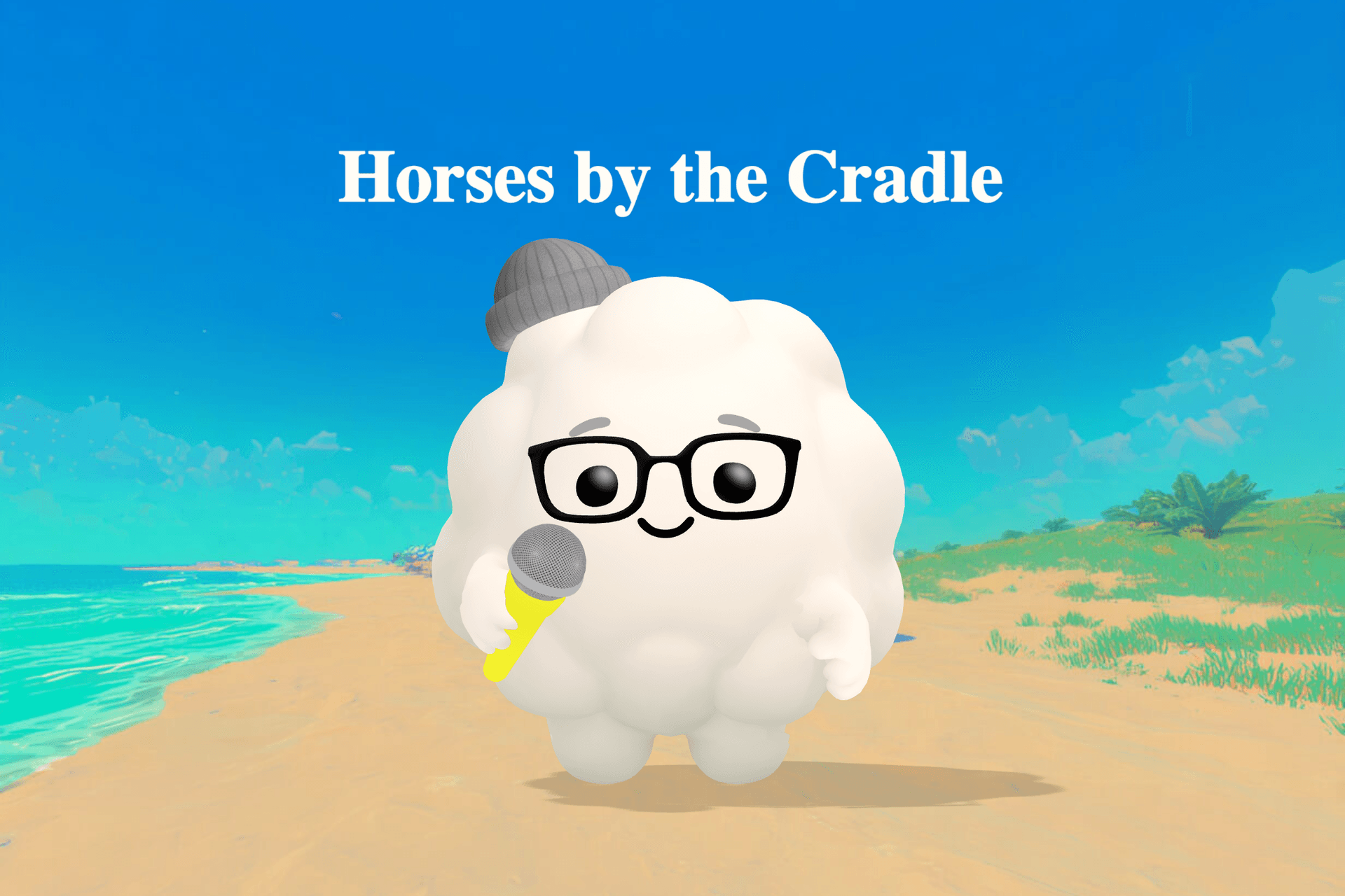 A soft, dreamy scene of silver mares standing guard beside a cradle under glimmering stars in a quiet moonlit valley.