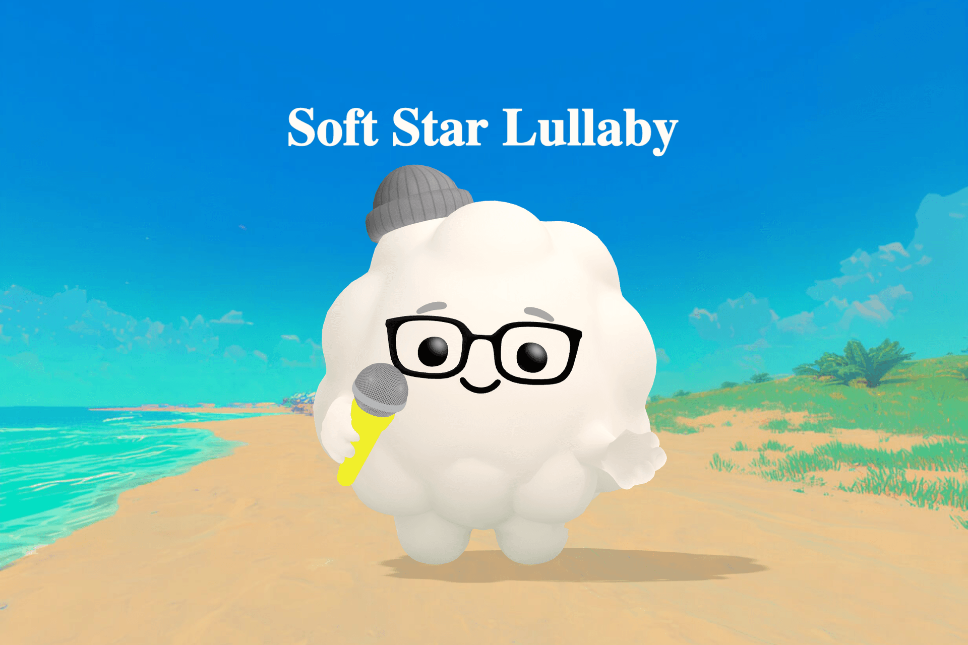 A soft star glowing above a peaceful sleeping baby girl surrounded by gentle clouds and a warm night sky.
