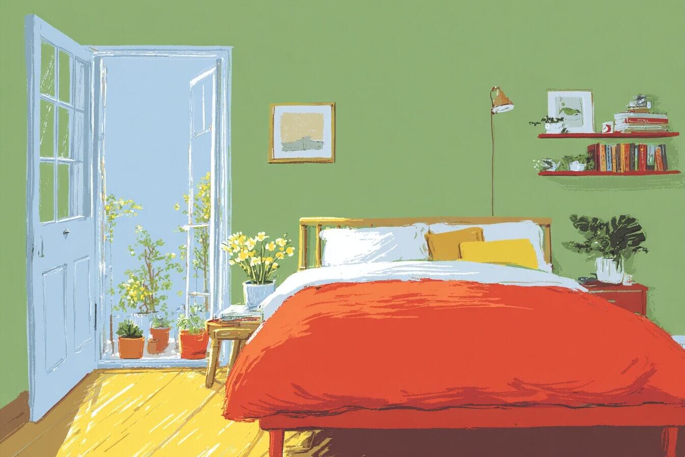 A child in pajamas watches a starlit garden bloom across the bedroom rug while moonlight glows at the window.