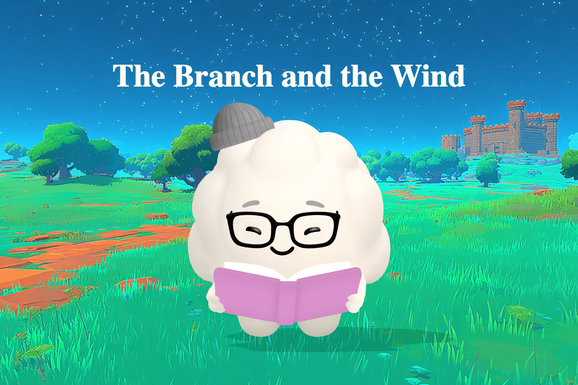 A small bird named Pip perches on a thin branch above a sunlit golden meadow, wings folded close, gazing out at the open sky.