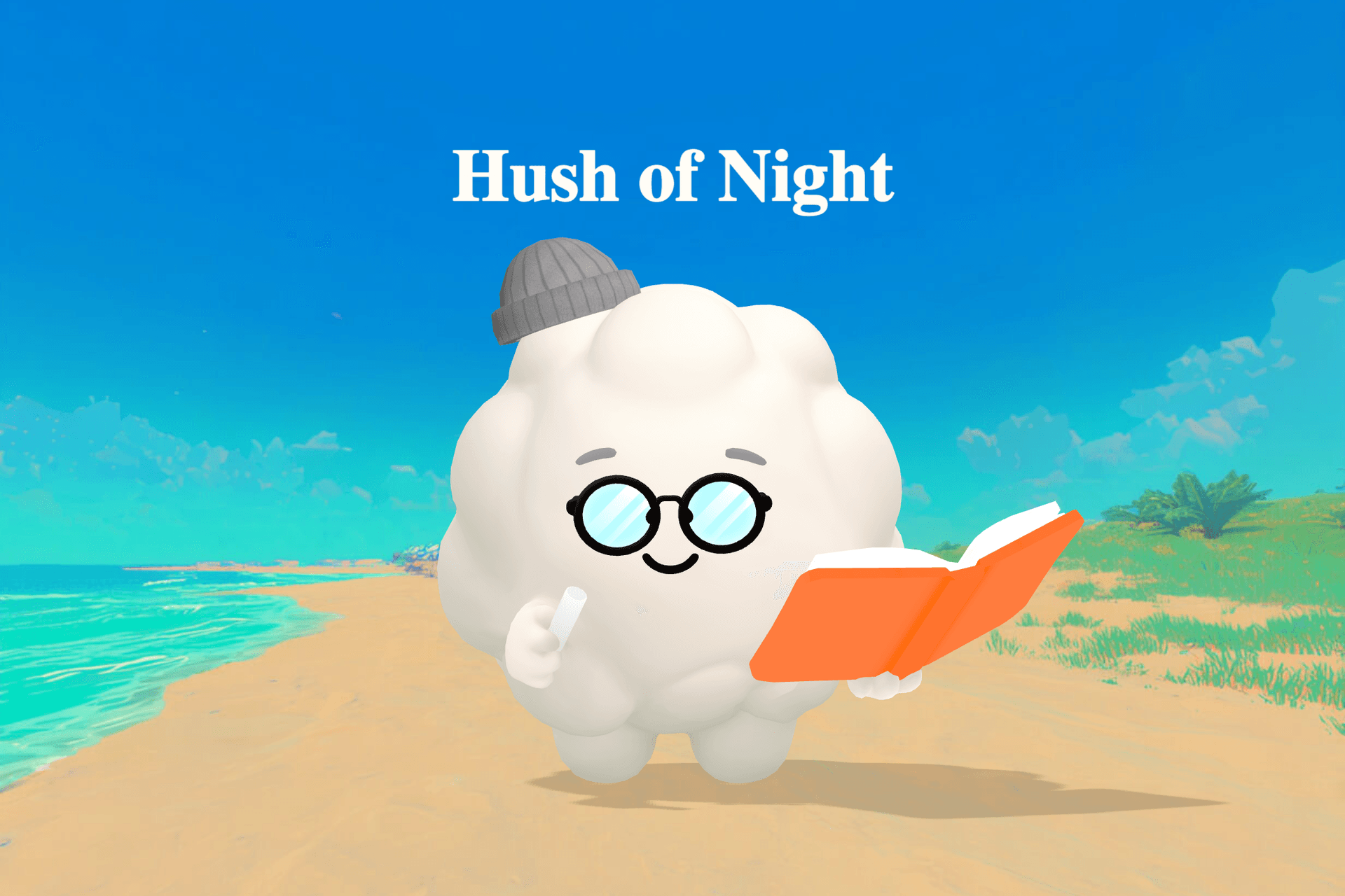 A dreamy nighttime scene with quiet stars drifting above gentle ocean waves under soft moonlight.