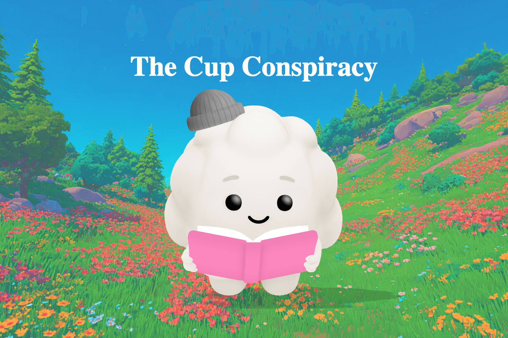 A mischievous cat named Miso crouches beside a blue ceramic cup on a sunny kitchen table while toddler Benji watches with wide eyes.