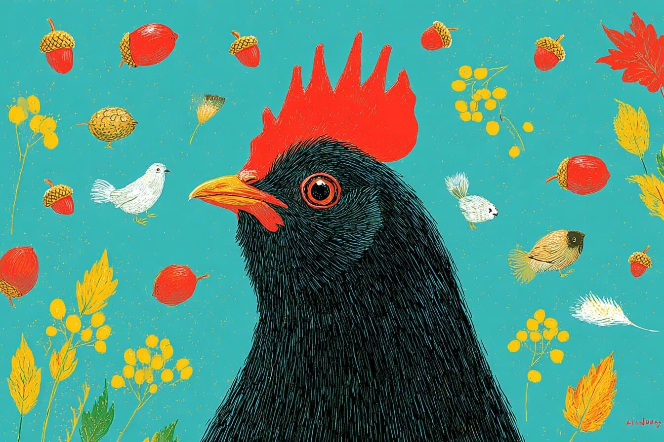 Henny Penny and her barnyard friends walk together toward a palace under a bright blue sky.