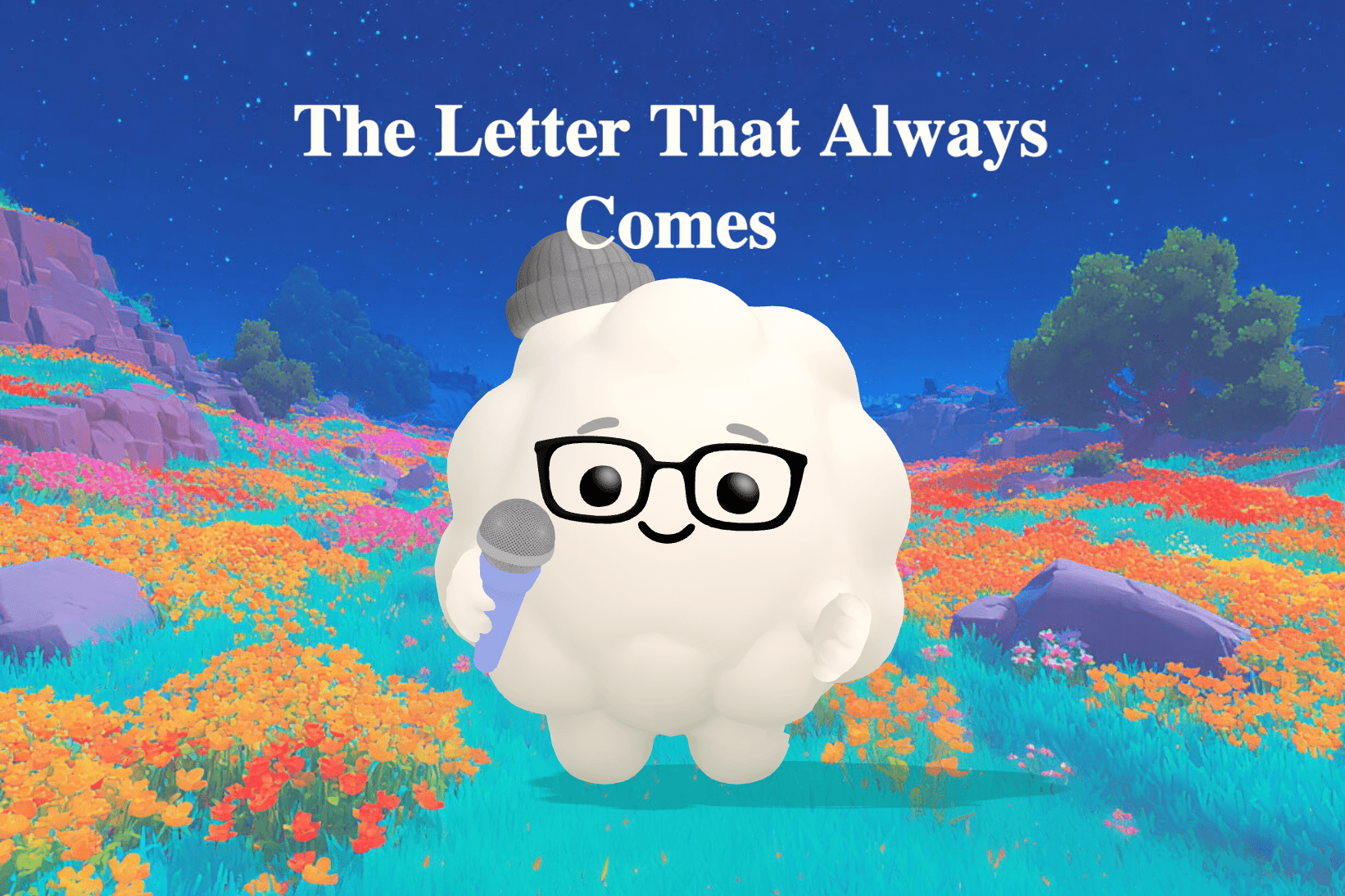 A red mailbox with its flag raised on a misty morning while a handwritten letter in purple ink rests inside the open door.