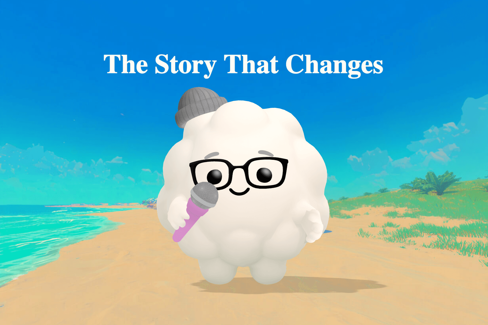 A young girl with a green notebook sits on the floor beside a mustard colored armchair while her grandpa tells a bedtime story in a cozy living room.