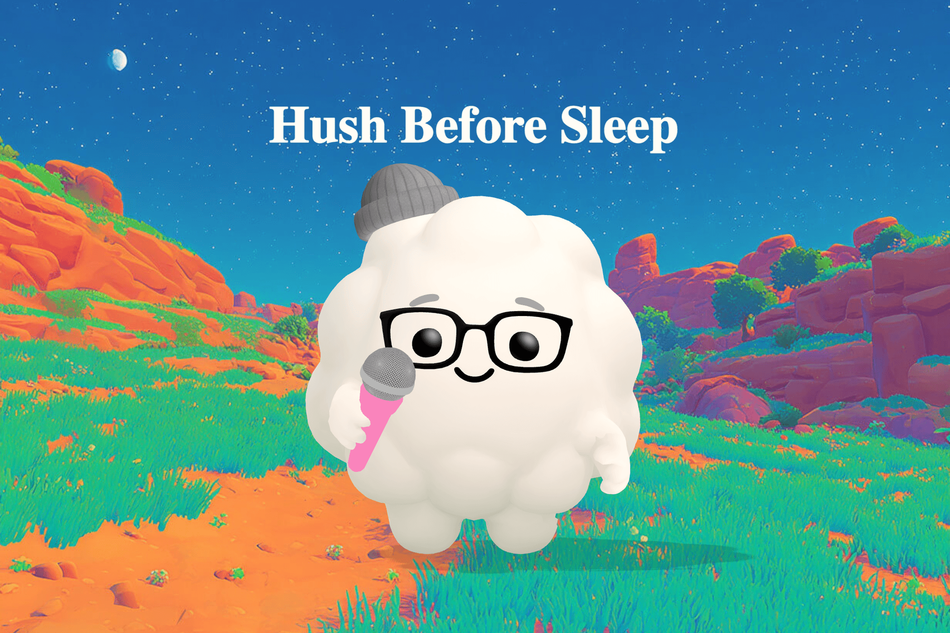 A soft, dreamy nighttime scene with a silver moon glowing through a window while a butterfly dances gently beside a sleeping child's bed.