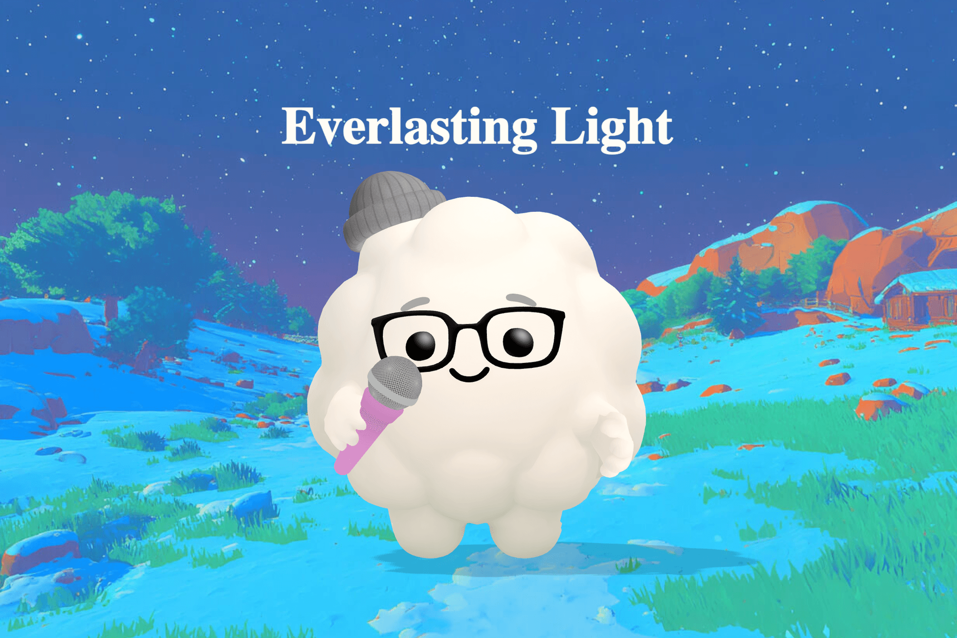 A soft, dreamy nighttime scene with glowing stars, gentle moonlight, and small white clouds drifting across a peaceful sky.