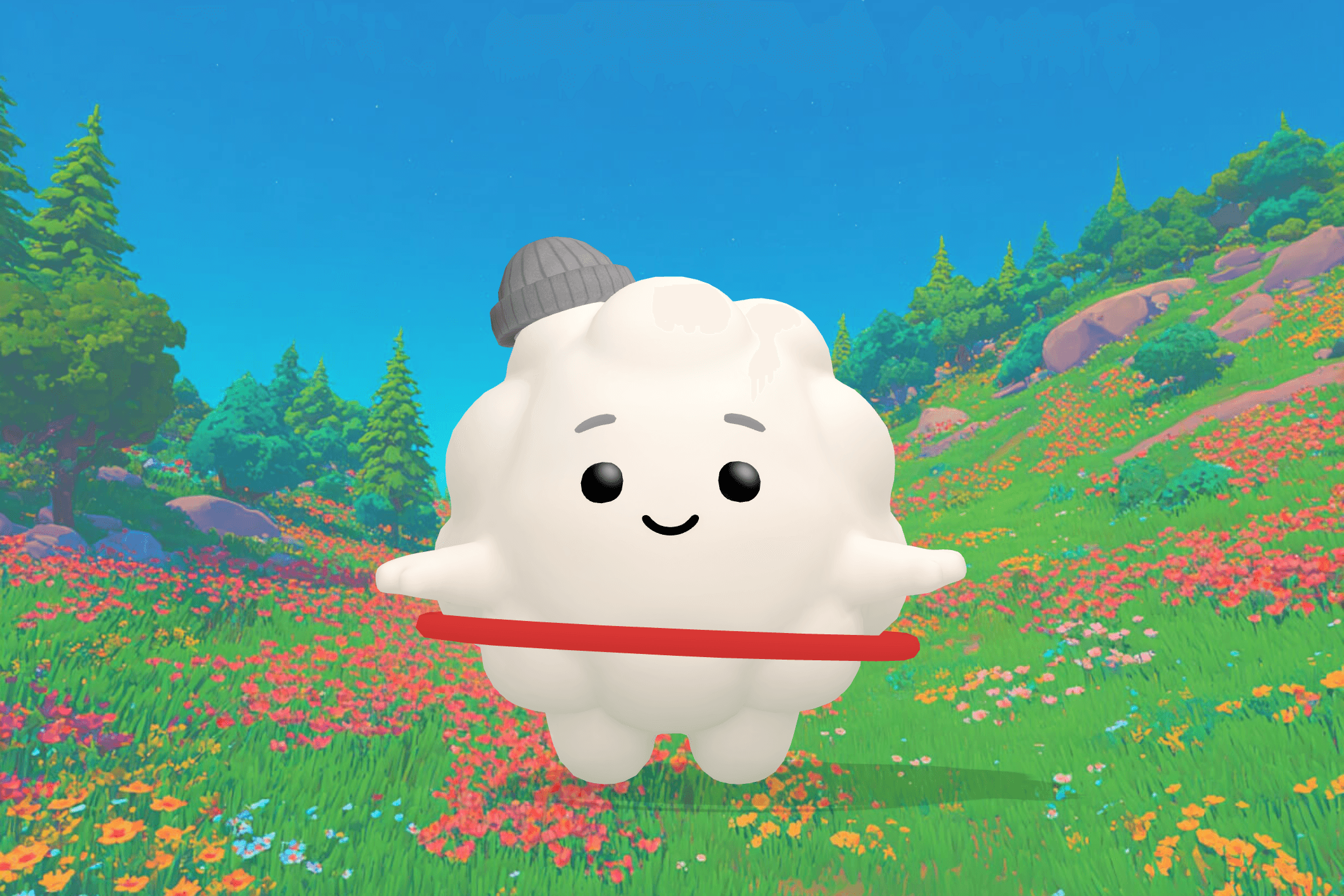 Cleo the Cloud, Sleepytale's friendly cloud companion, smiling beside two children sharing a snack and helping each other in a warm, gently lit room.