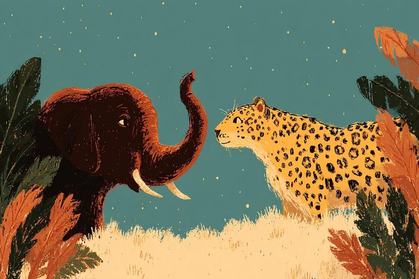 A glowing firefly paints gentle colors onto friendly animals under a quiet night sky.