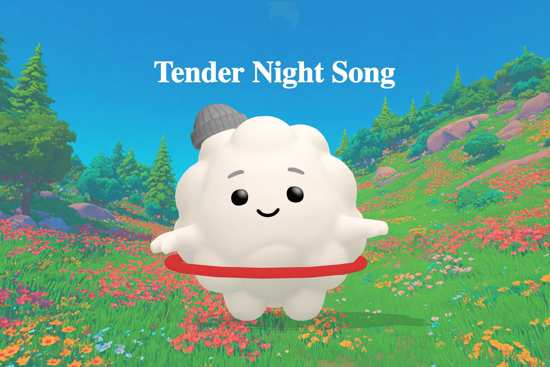 A soft dreamy nighttime scene with warm glowing light, quiet stars, and a gentle breeze drifting over a calm horizon.