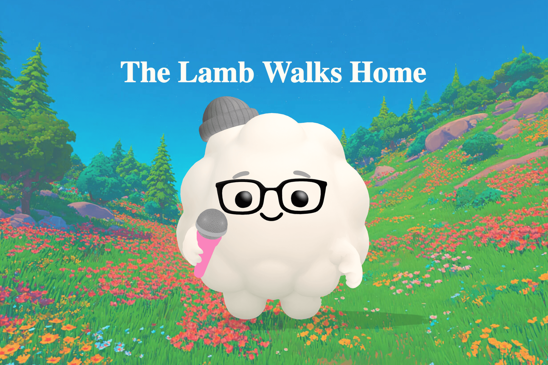 A soft, dreamy illustration of a small white lamb walking beside a child through a glowing meadow at twilight.