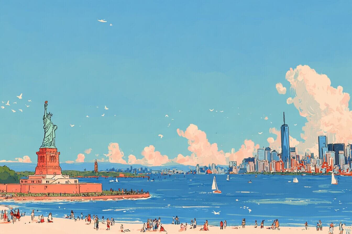 A glowing yellow taxi with starry headlights floats above New York City as a child watches from a quiet rooftop.