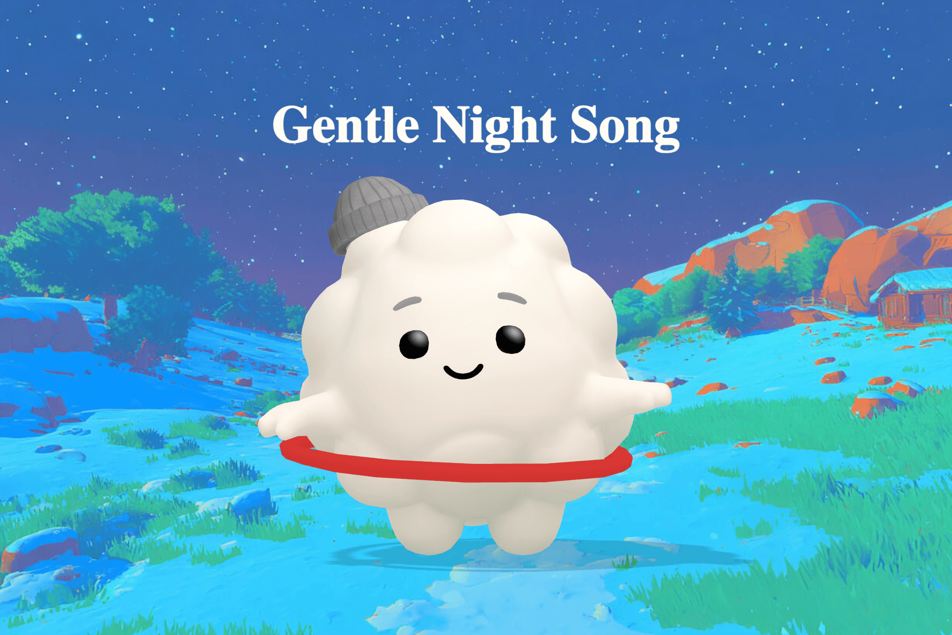 A soft, dreamy lullaby scene with a drowsy butterfly floating through a silver moonlit meadow beside a sleeping baby.