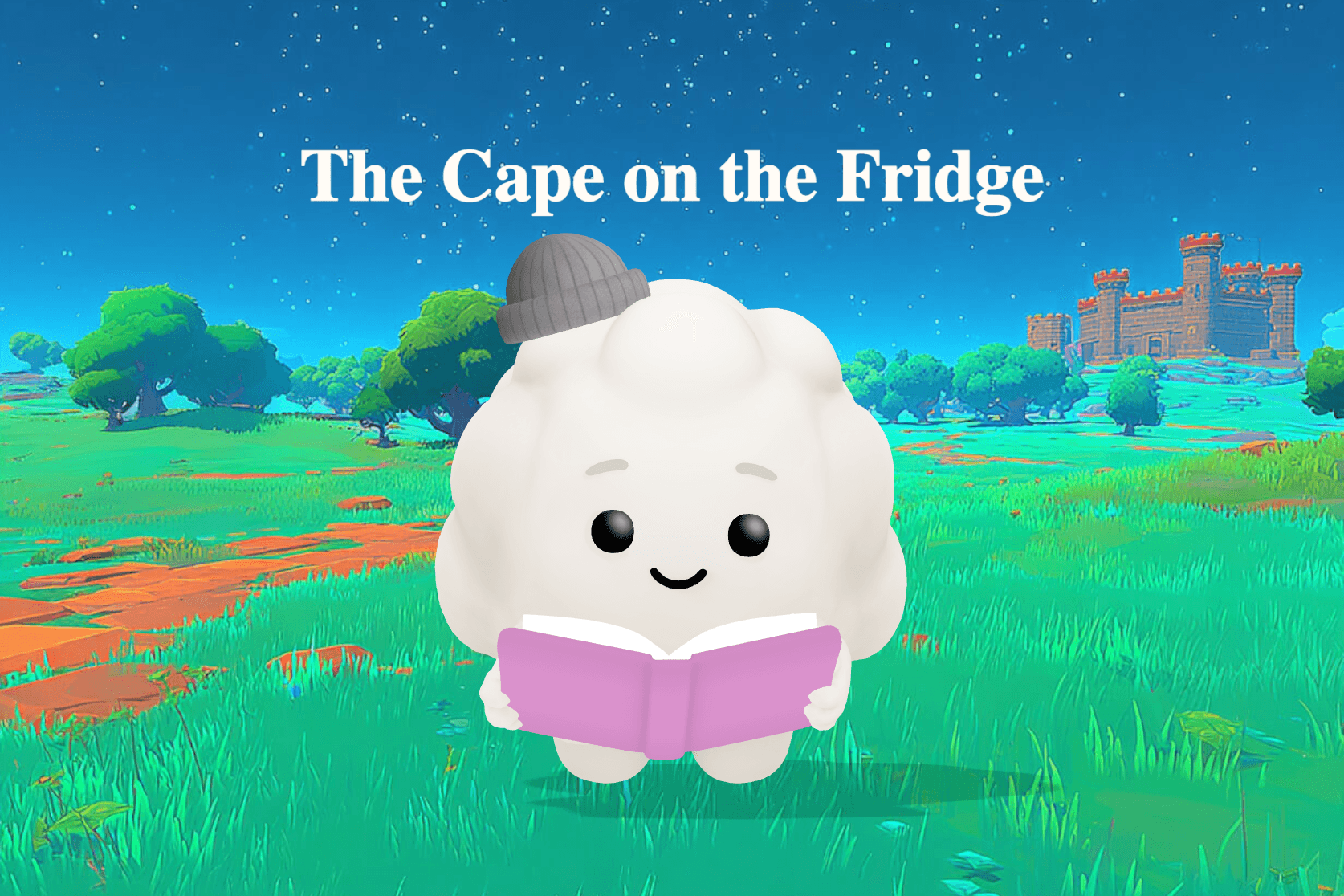 A crayon drawing of a stick figure in blue scrubs wearing a shiny red ribbon cape, held on a refrigerator by colorful dinosaur magnets.