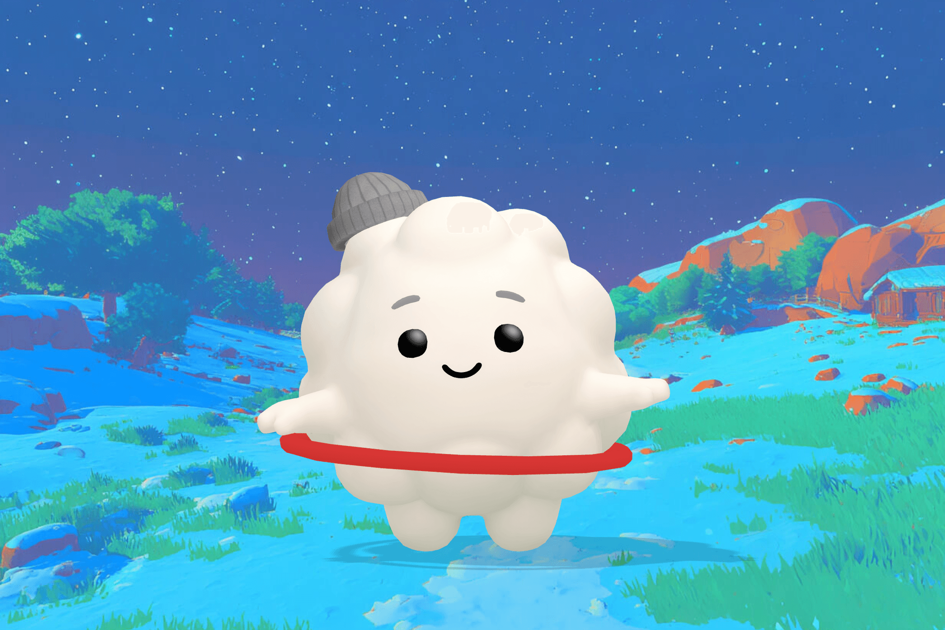 Cleo the Cloud, Sleepytale's friendly cloud companion, smiling beside two laughing children clapping along to a rhyming game in a bright, playful room.