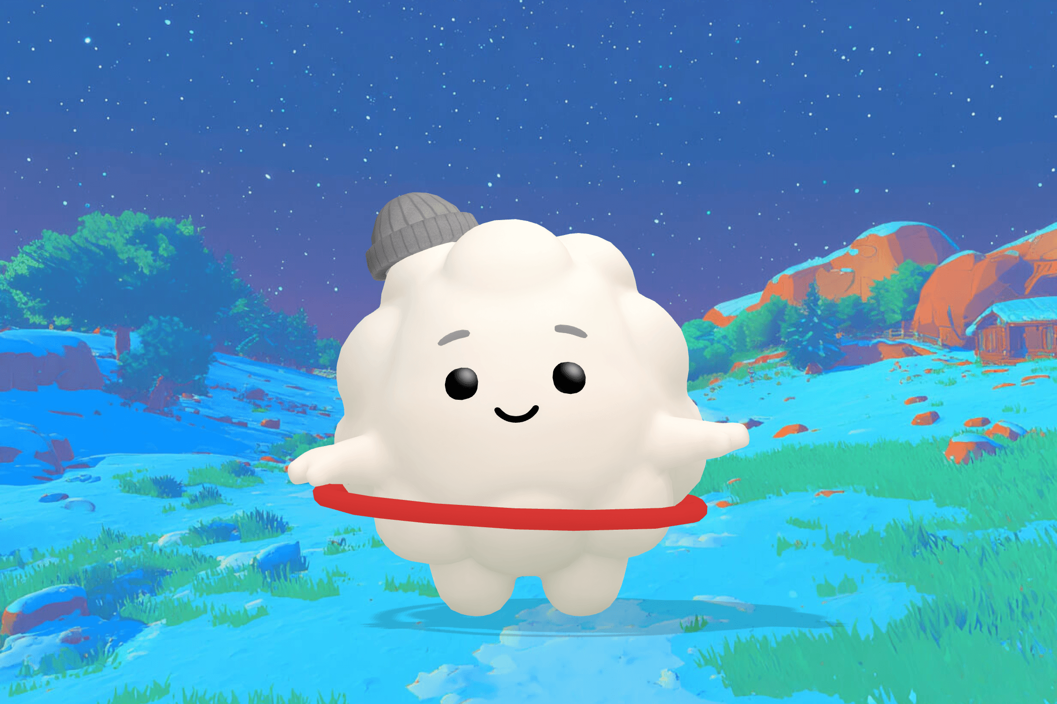 Cleo the Cloud, Sleepytale's friendly cloud companion, smiling beside two laughing children clapping along to a rhyming game in a bright, playful room.