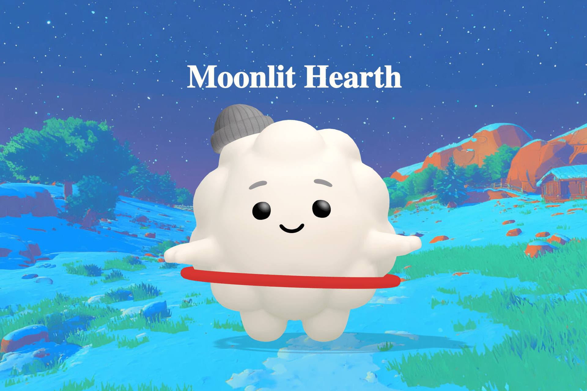 A softly glowing moonlit scene with twinkling stars, gentle willows, and a warm golden lantern casting peaceful shadows over a dreamy landscape.