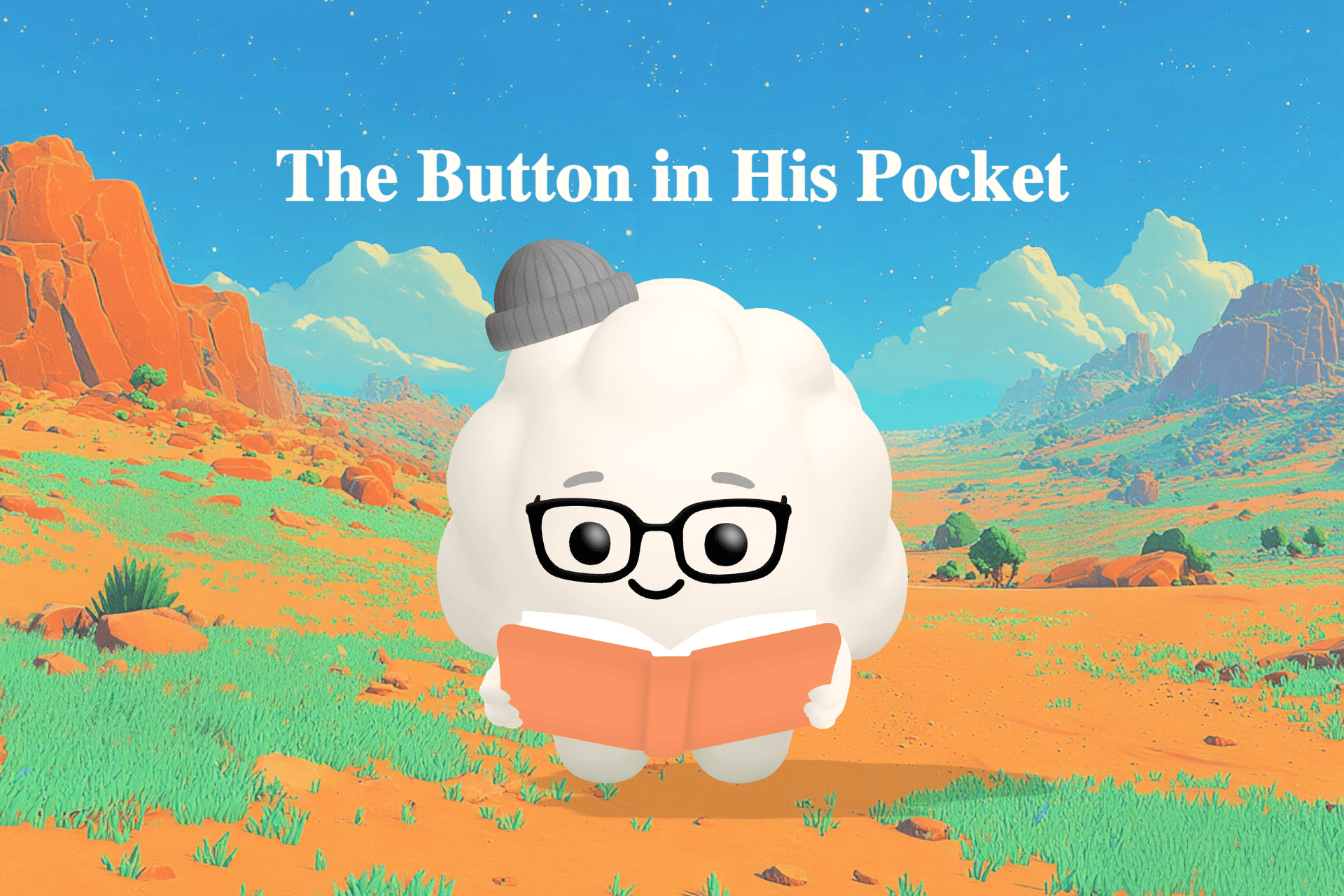 A small koala named Pip clutches a brown button in his pocket while standing at the gate of his colorful new school.