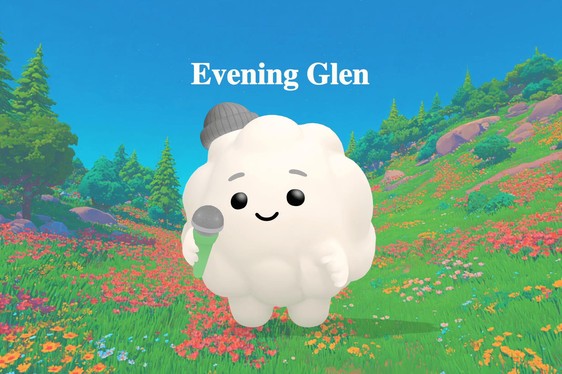 A soft, dreamy glen bathed in moonlight with tiny stars glowing above a cozy cradle nestled among gentle rolling hills.