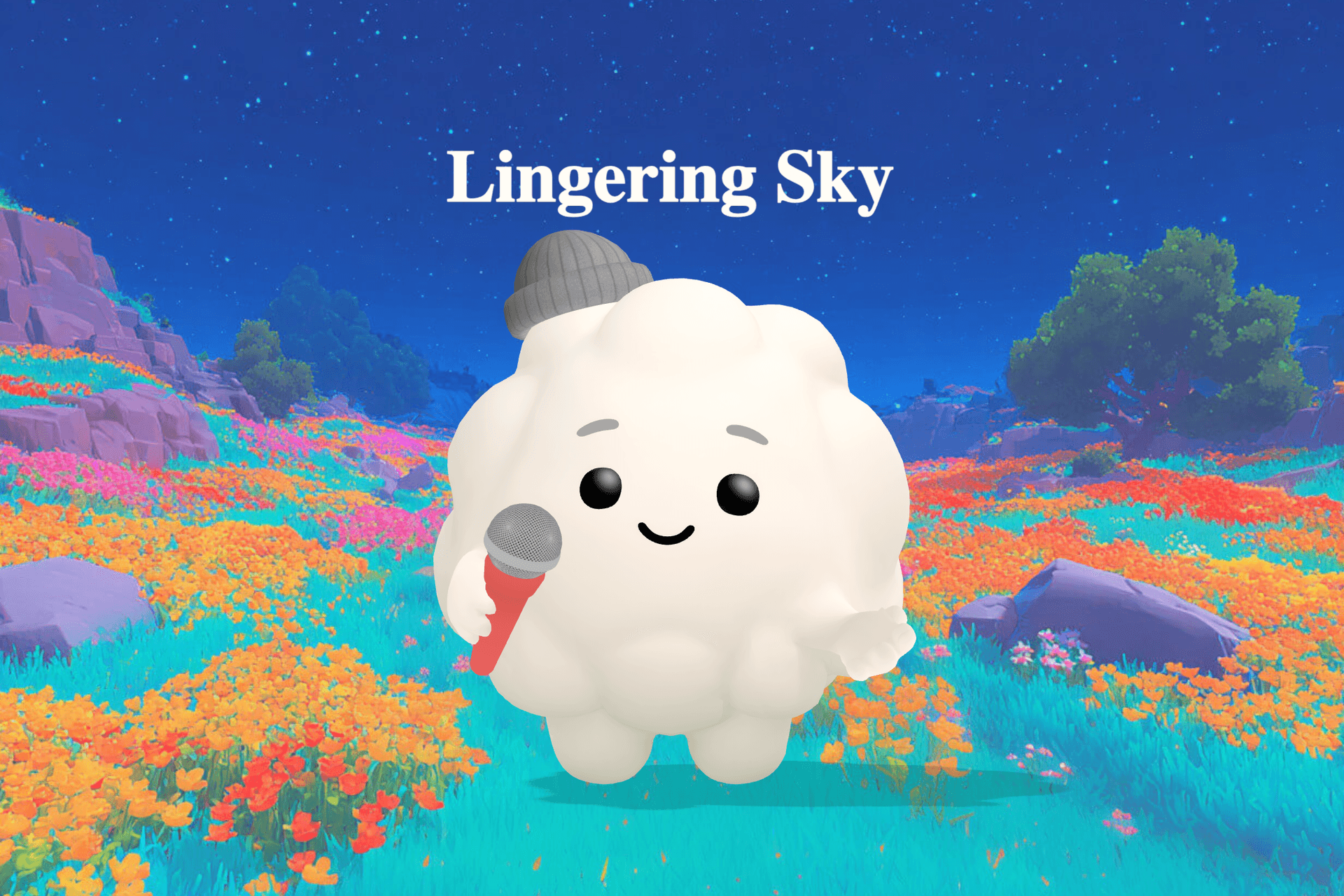 A soft, dreamy lullaby scene with a silver moon glowing over gentle waves and a quiet field under a starlit sky.