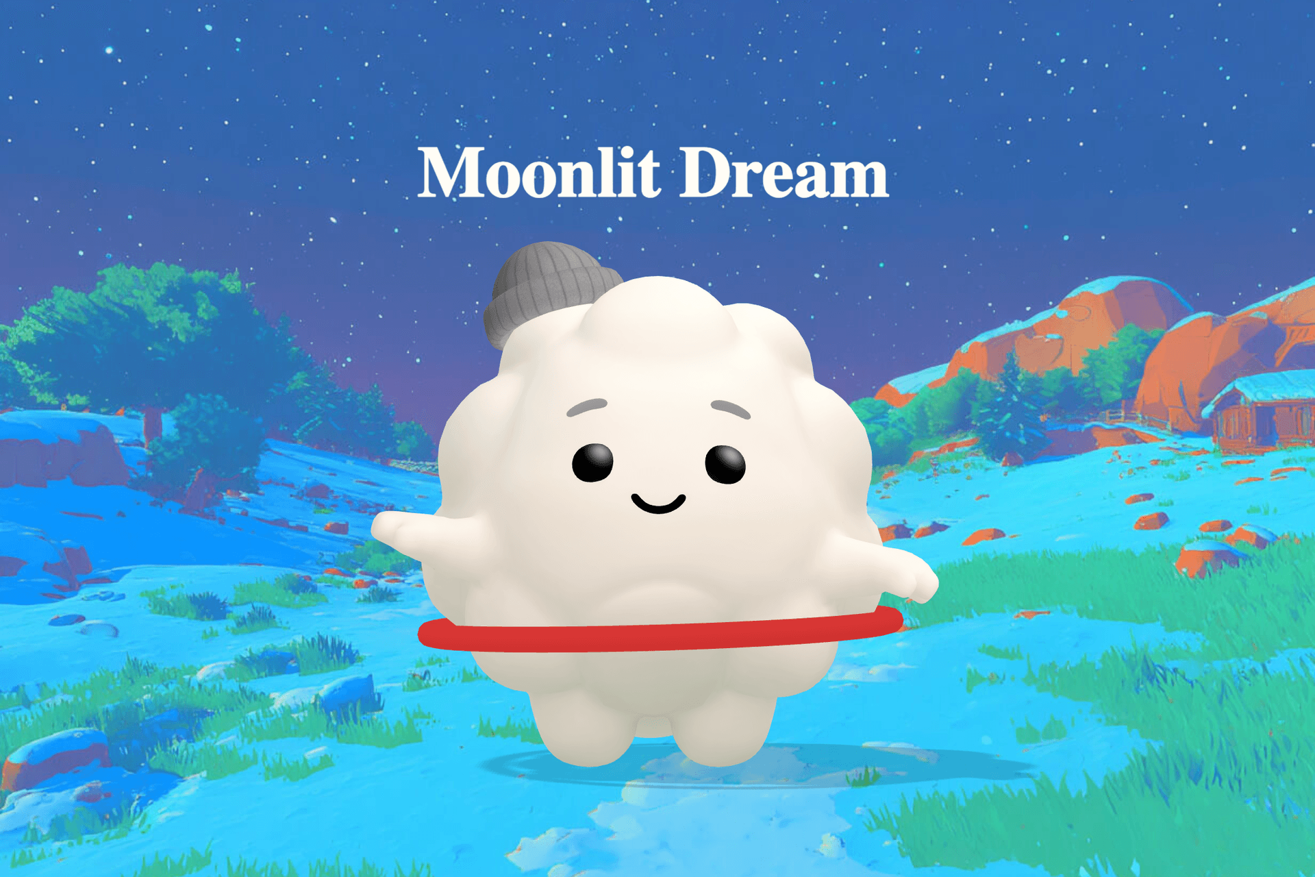 A child sleeps peacefully under soft quilts bathed in silver moonlight with gentle stars glowing outside the window.
