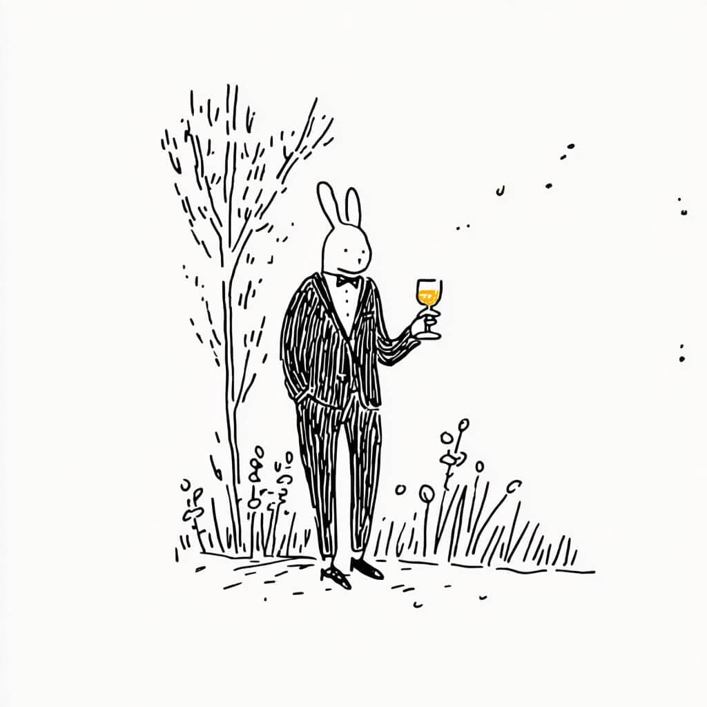 Bunny on a small balcony saying goodnight to the moon over a quiet city