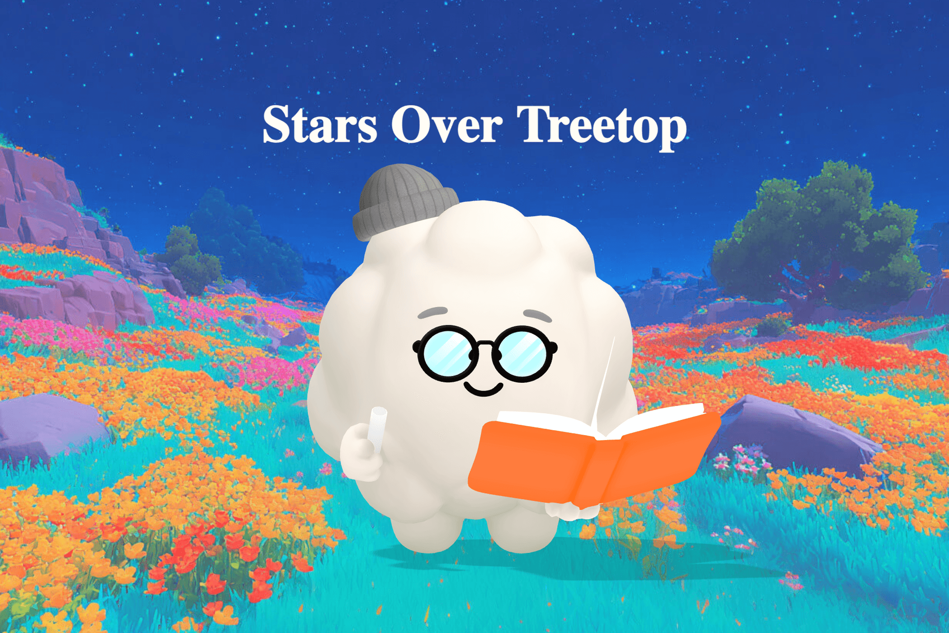 A soft, dreamy nighttime scene of silver starlight spilling over treetops while a cradle rocks gently beneath a glowing moon.