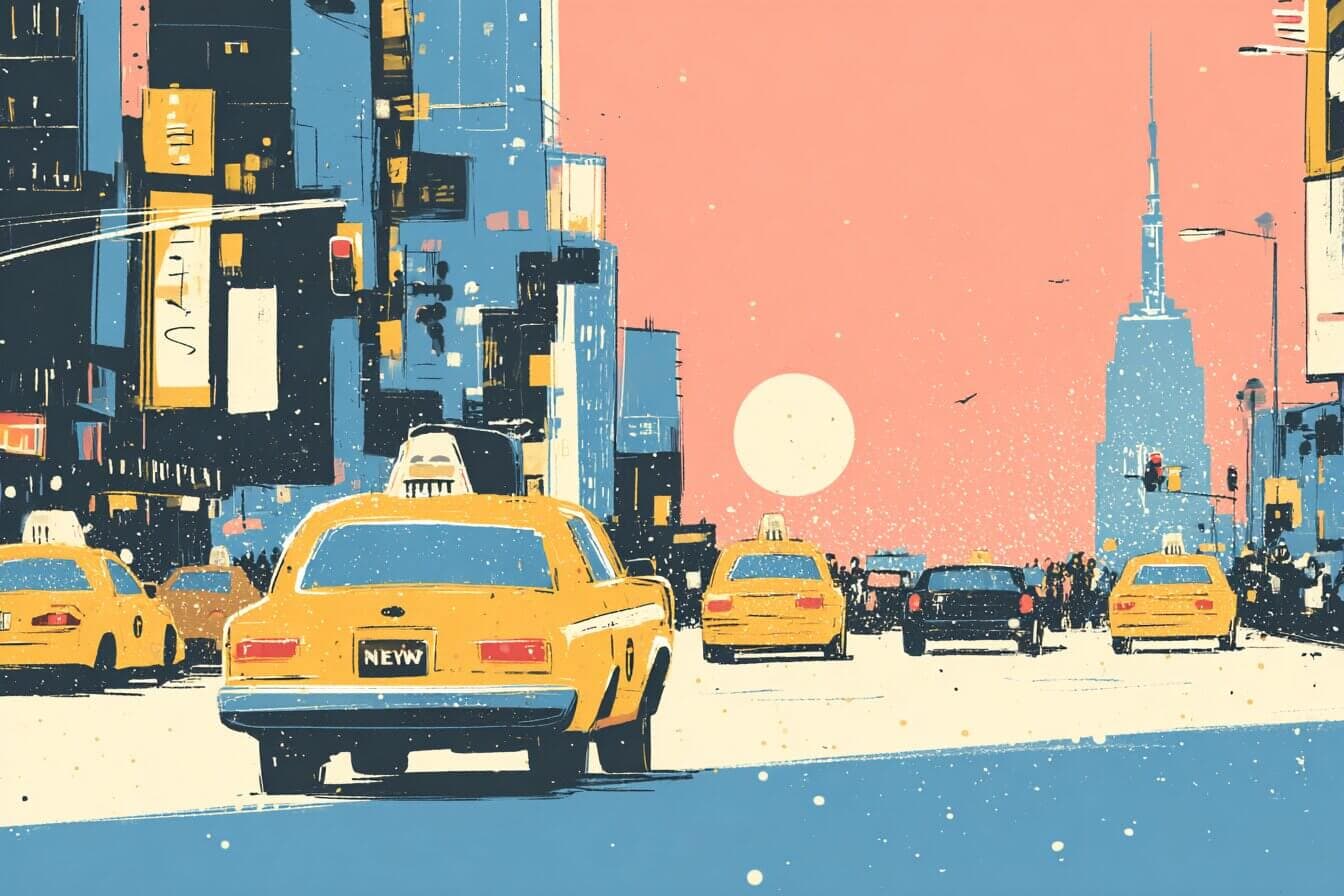 A small pigeon and a glowing firefly watch Times Square lights return while a child holds a copper penny.