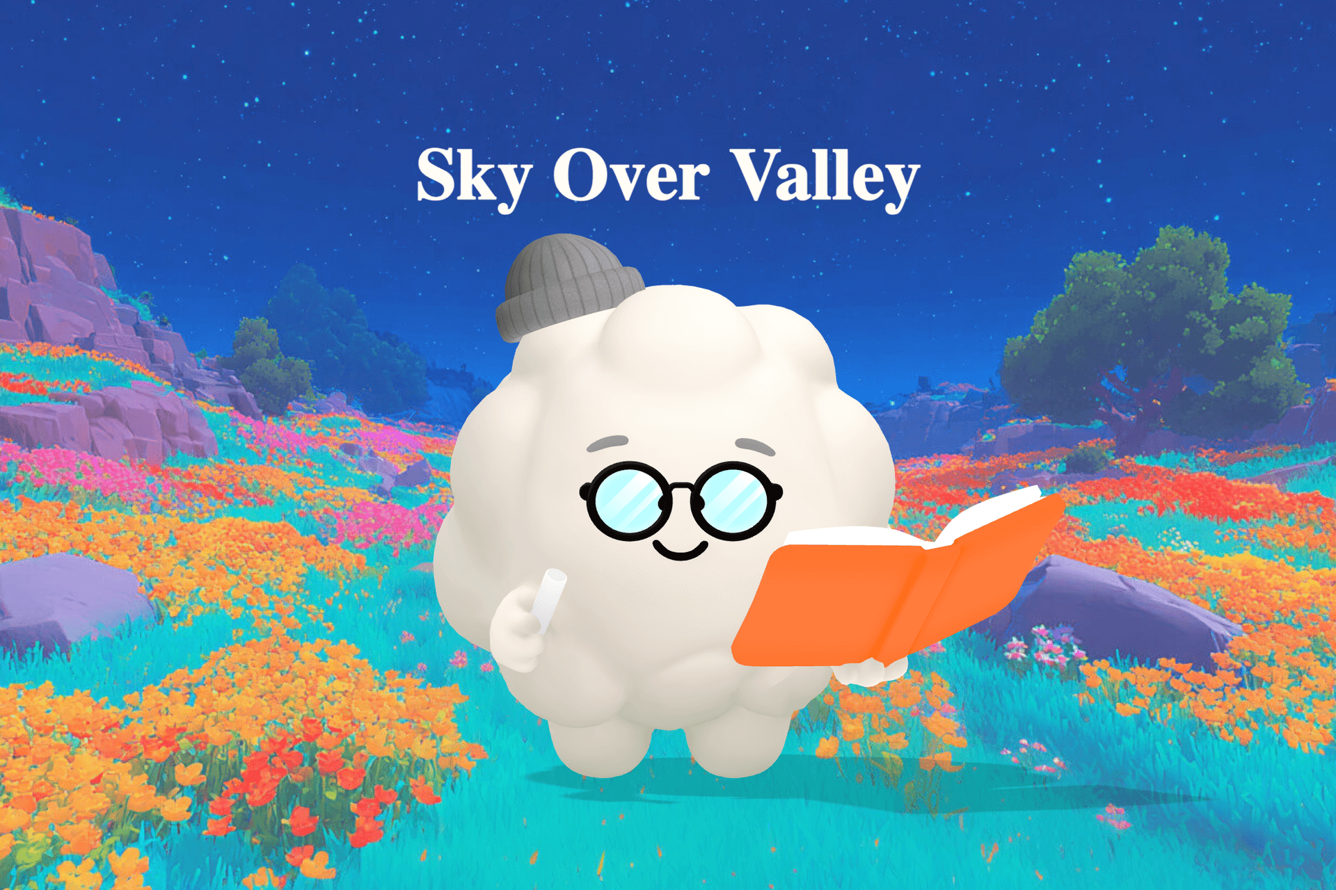 A soft, dreamy valley beneath glowing stars with silver leaves swaying gently and a warm fire flickering beside a small bed.