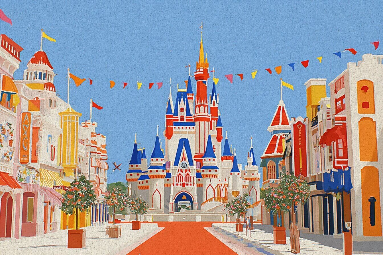 A pajama clad child walks a glowing path through a moonlit bedroom into a gentle fantasy kingdom.