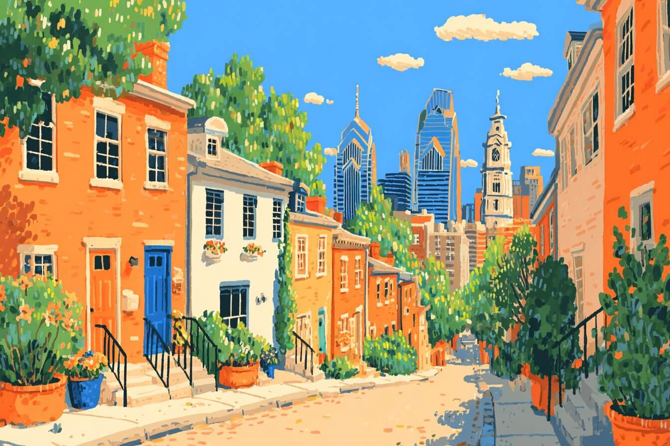 A child rests a hand on a glowing cracked bell in Philadelphia while stars shine above.