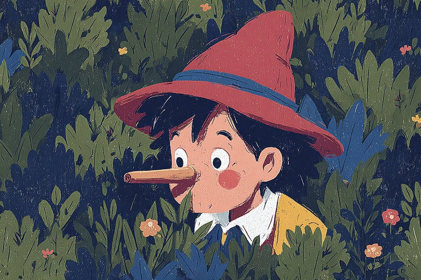 Pinocchio and a tiny cricket sit by a workshop window with a jar of white pebbles glowing in early light.