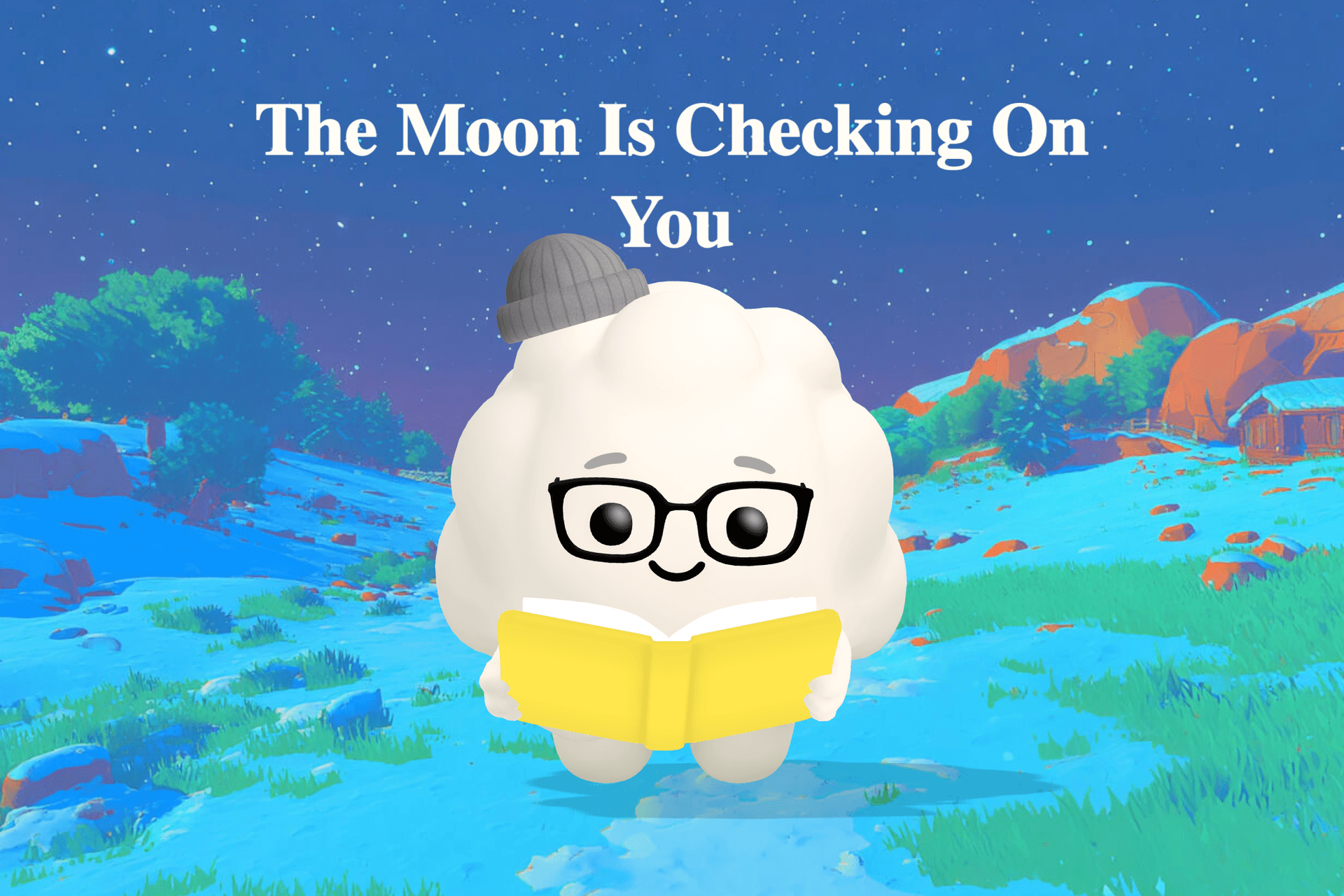 A young girl named Nora presses her forehead against a window, gazing at the bright moon sitting above the rooftops at night.